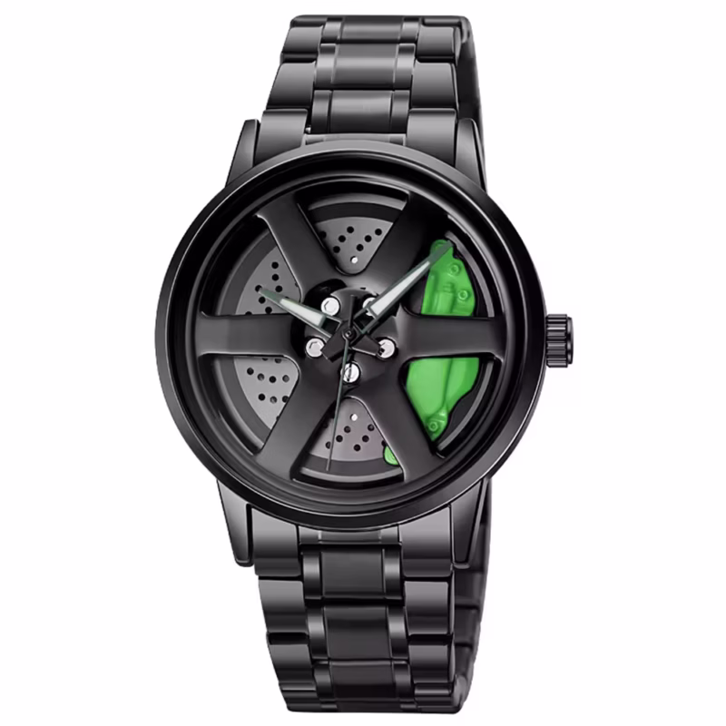 Men’s Luxury Spinning Rim Watch – 42mm Rotating Wheel Dial Quartz Wristwatch with Stainless Steel Strap - geradiano