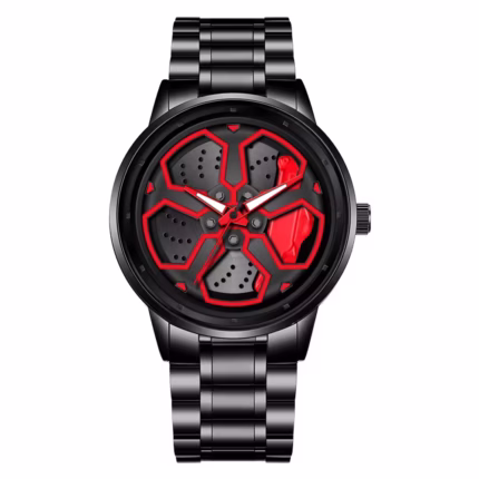 Men’s Luxury Spinning Rim Watch – 42mm Rotating Wheel Dial Quartz Wristwatch with Stainless Steel Strap - geradiano