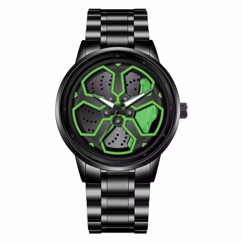 Men’s Luxury Spinning Rim Watch – 42mm Rotating Wheel Dial Quartz Wristwatch with Stainless Steel Strap - geradiano