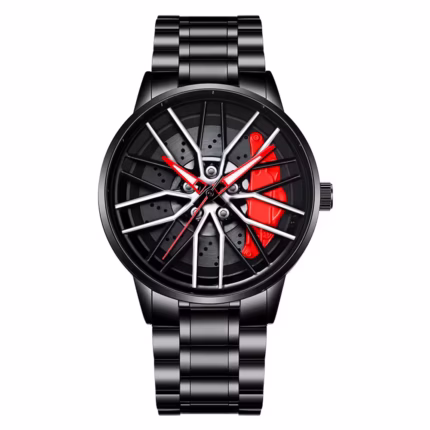 Men’s Luxury Spinning Rim Watch – 42mm Rotating Wheel Dial Quartz Wristwatch with Stainless Steel Strap - geradiano