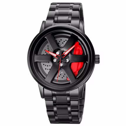 Men’s Luxury Spinning Rim Watch – 42mm Rotating Wheel Dial Quartz Wristwatch with Stainless Steel Strap - geradiano